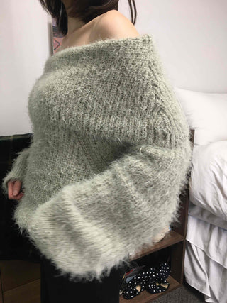 Season Waffle Texture Slouch Loose Fit Off-Shoulder Knit