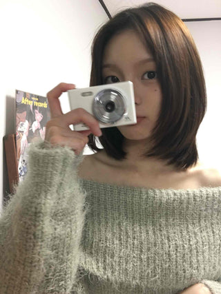 Season Waffle Texture Slouch Loose Fit Off-Shoulder Knit