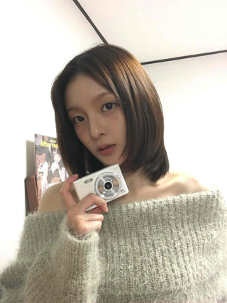 Season Waffle Texture Slouch Loose Fit Off-Shoulder Knit