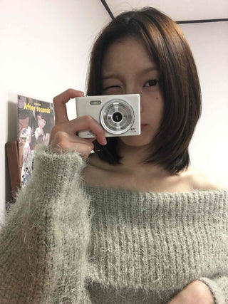 Season Waffle Texture Slouch Loose Fit Off-Shoulder Knit