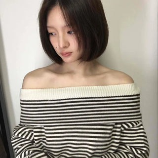 Marine Border Off-Shoulder Loose Fit Knit