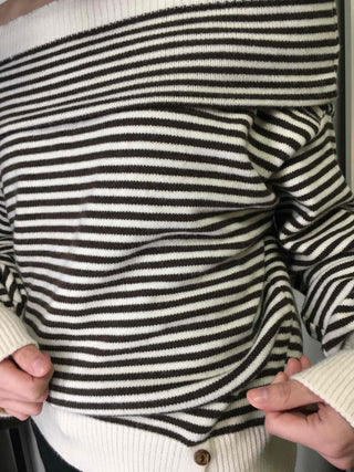 Marine Border Off-Shoulder Loose Fit Knit