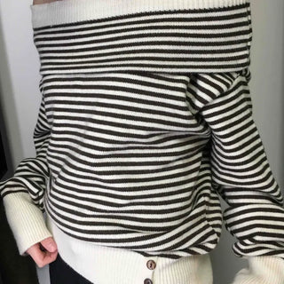 Marine Border Off-Shoulder Loose Fit Knit
