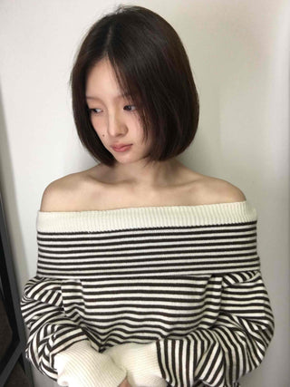 Marine Border Off-Shoulder Loose Fit Knit