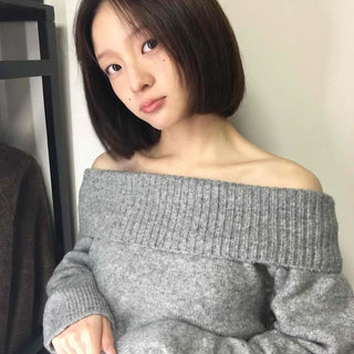 French Wide Collar Off-Shoulder Slim Fit Knit