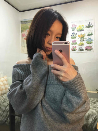 French Wide Collar Off-Shoulder Slim Fit Knit