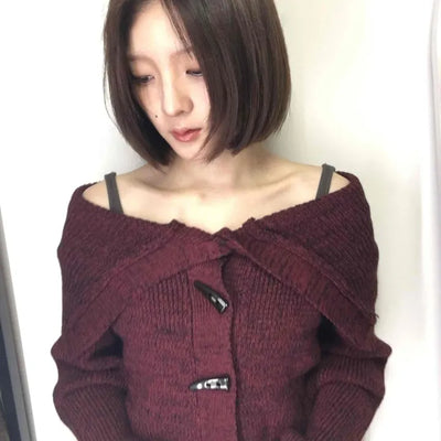 Twist Double Button Shoulder Open Knit Cardigan