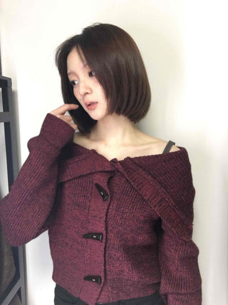 Twist Double Button Shoulder Open Knit Cardigan