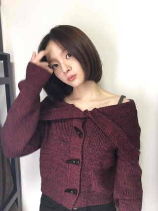 Twist Double Button Shoulder Open Knit Cardigan