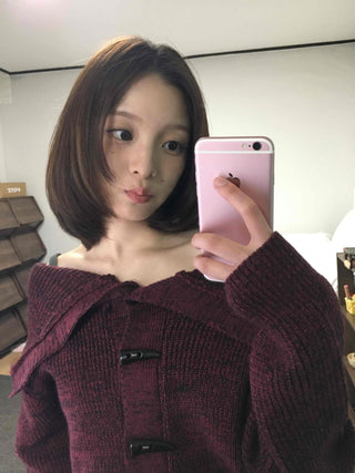 Twist Double Button Shoulder Open Knit Cardigan