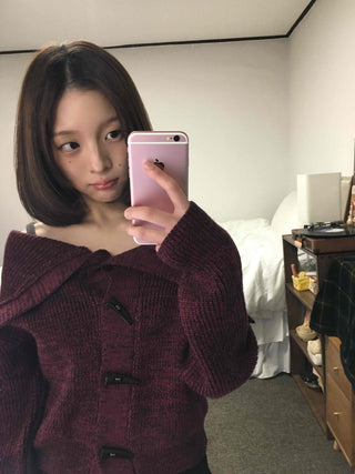 Twist Double Button Shoulder Open Knit Cardigan