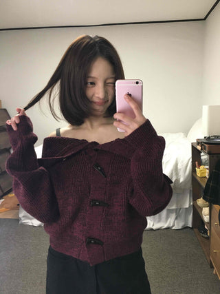 Twist Double Button Shoulder Open Knit Cardigan