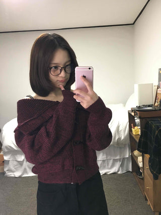 Twist Double Button Shoulder Open Knit Cardigan