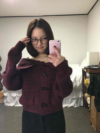 Twist Double Button Shoulder Open Knit Cardigan