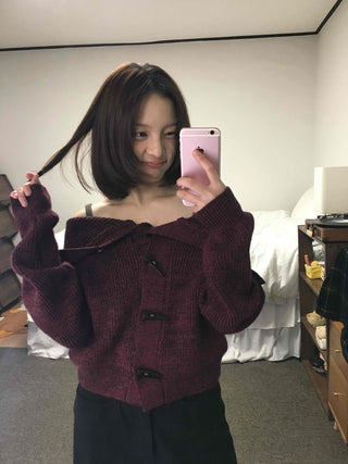 Twist Double Button Shoulder Open Knit Cardigan