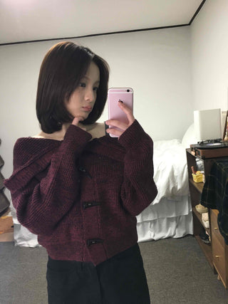 Twist Double Button Shoulder Open Knit Cardigan