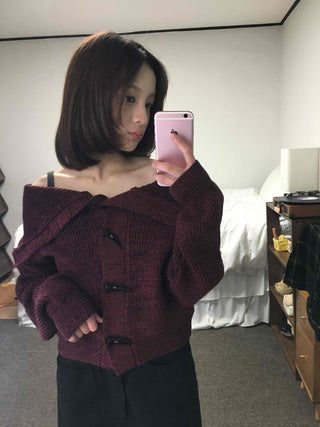 Twist Double Button Shoulder Open Knit Cardigan