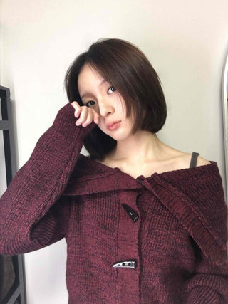 Twist Double Button Shoulder Open Knit Cardigan