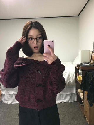 Twist Double Button Shoulder Open Knit Cardigan