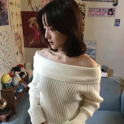 Delicate Fit Slim Rib Wide Off-Shoulder Knit