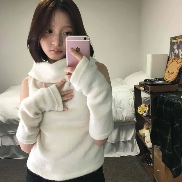 Soft Touch Off-Shoulder Turtleneck Puff Knit