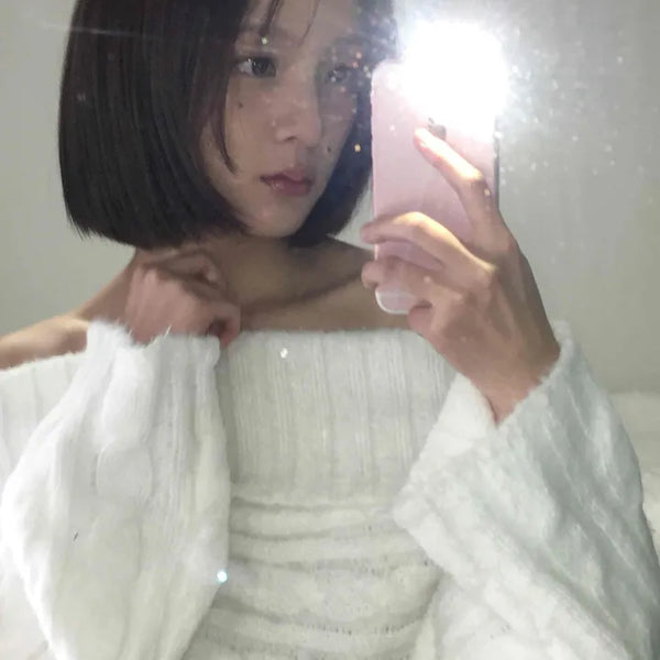 Layered See-through Sleeve Off-shoulder Ribbed Knit