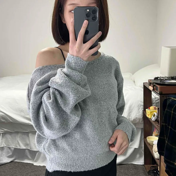 Soft Glitter Off-Shoulder Balloon Knit