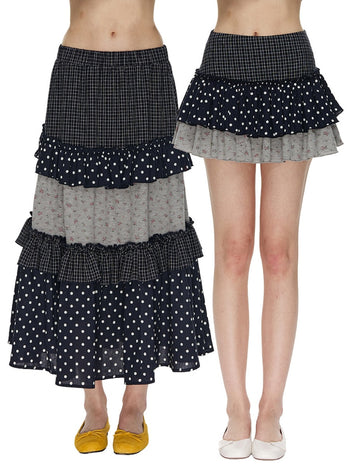[NECY] Floral Dot Patchwork Cake Skirt (2ver)