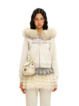 [Moromoro2] Fur Collar Hoodie & Flare Sweatpants  Set