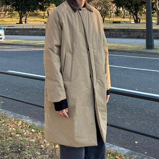 Corduroy two-tone long down jacket