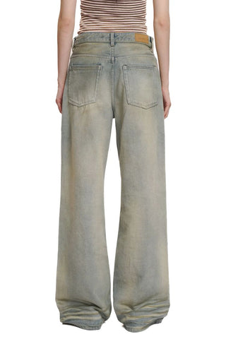 [Moromoro2] Washed Pleated Wide Leg Jeans