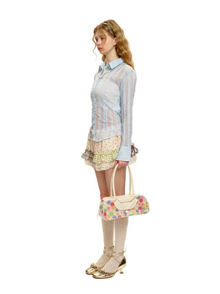 [Moromoro2] Sheer Slim Fit Checkered Long Sleeve  Shirt