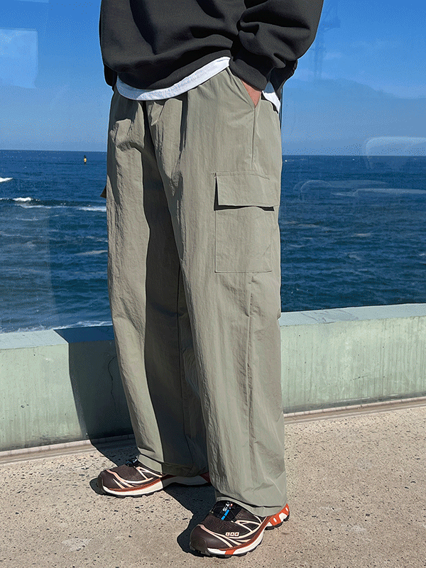 Moss Nylon Cargo Wide Pants
