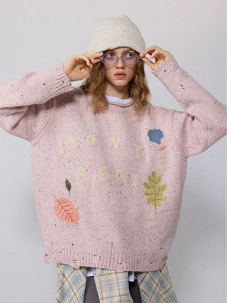 [Monterest] Distressed Crewneck Embroidered Sweater