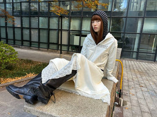 [NeverSeez] Striped Hooded Base Layer Knit Top