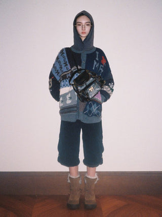 [Moromoro] Multi Pattern Patchwork Knit Set