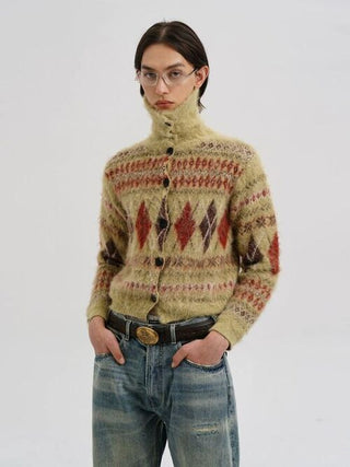 [MASONPRINCE] Wool Blend Fair Isle Fitted Cardigan