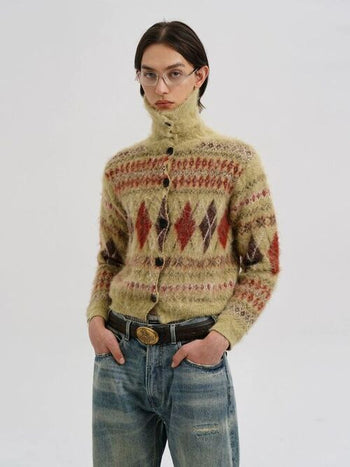 [MASONPRINCE] Wool Blend Fair Isle Fitted Cardigan