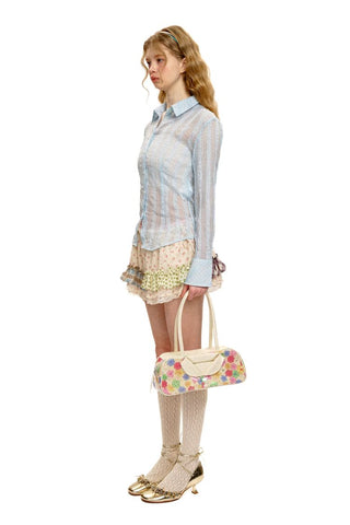 [Moromoro2] Patchwork Ruffle Floral Mini  Skirt