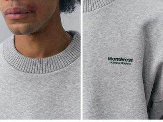 [Monterest] Fleece-Lined Logo Print Crewneck Sweatshirt