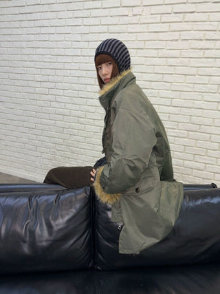 [NeverSeez] Fur Collar Oversized Parka Coat