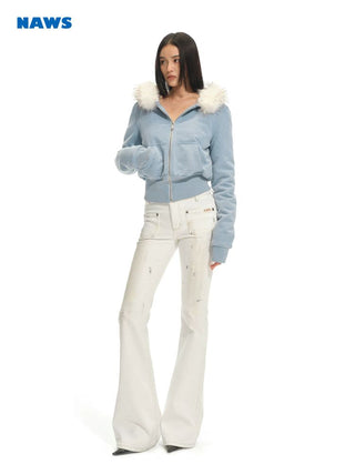 [NOTAWEAR] Fur Trim Hooded Zip-Up  Sweatshirt