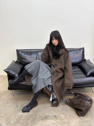 [NeverSeez] Pleated Plaid Skirt with Removable Waist Detail