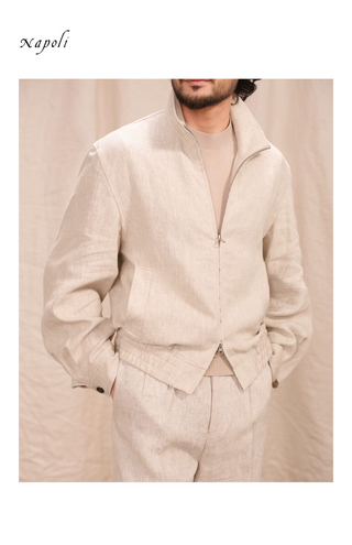 [CULTUM] Linen Harrington Jacket