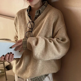 V-neck loose knit sweater