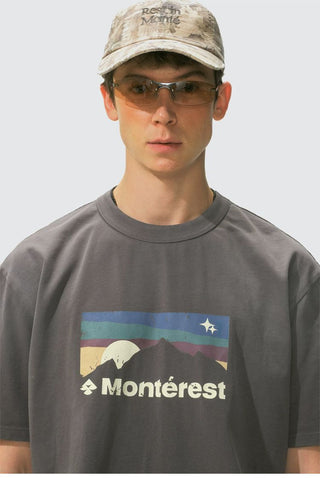 [Monterest] Washed Distressed Mountain Print T-Shirt