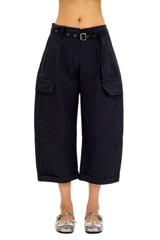 [Moromoro2] 3D Silhouette Belted Work Cropped  Pants