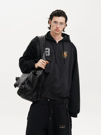 [MASONPRINCE] Washed Badge Embroidery Hoodie Set