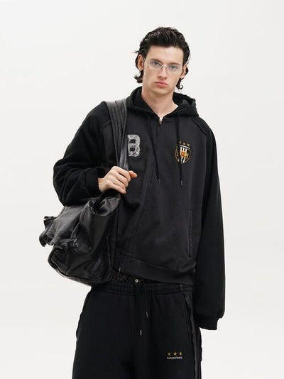 [MASONPRINCE] Washed Badge Embroidery Hoodie Set