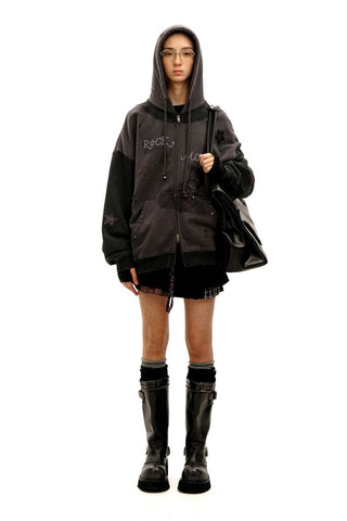 [Moromoro] Rock Rabbit Rhinestone Patch  Hoodie